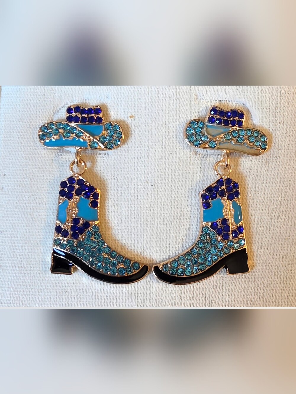 Turquoise & Navy Cowboy Boot Dangle Earrings